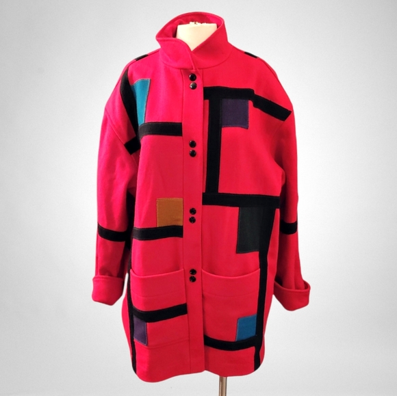 Vintage Jackets & Blazers - Vintage 80s Mod Color Block Wool Coat
